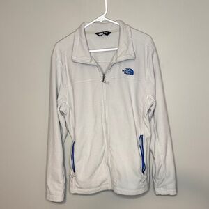 Large The North Face Light Gray Fleece Jacket with Blue Accents